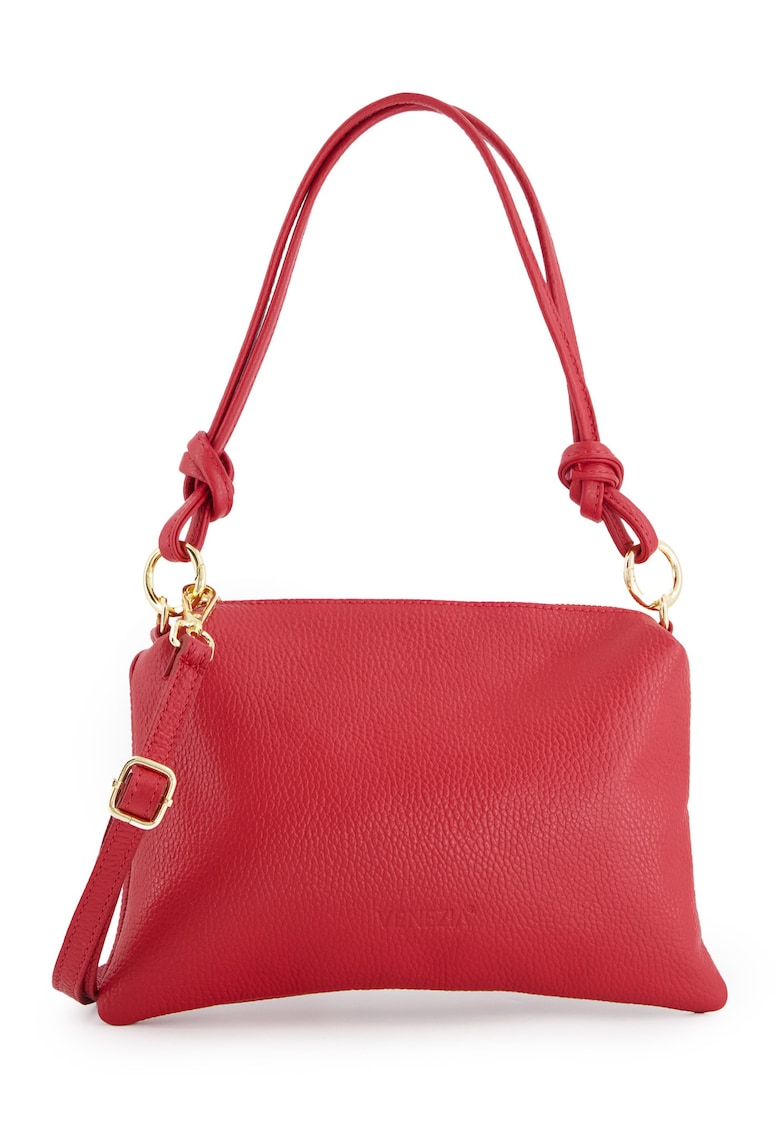 Geanta messenger piele naturala - rosie - 20x28x4cm - curea detasabila - lungime maxima 128cm