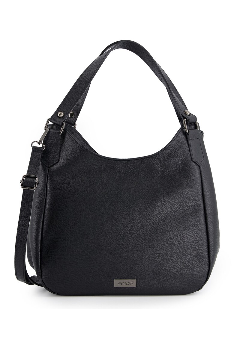 Geanta shopper din piele naturala - neagra - dimensiuni 28x30x12cm - cu 3 compartimente interioare - curea detasabila.