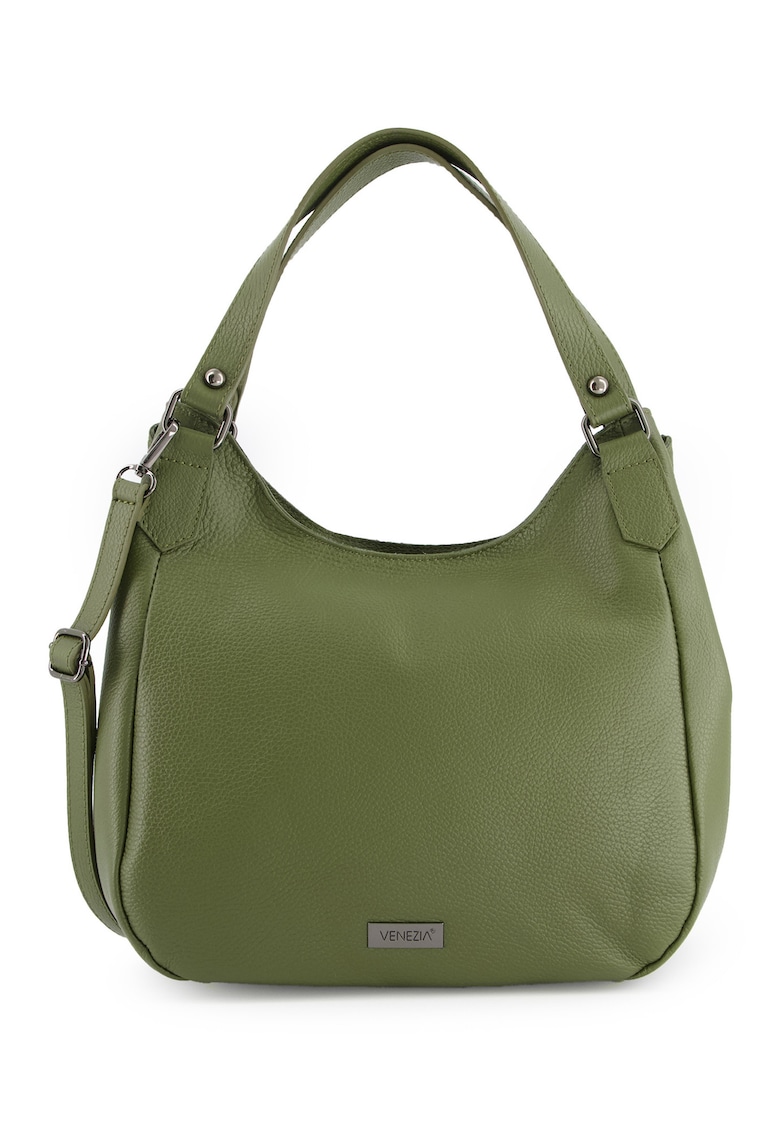 Geanta dama shopper din piele naturala - verde - 28x30x12cm - cu 3 buzunare interioare - curea detasabila 119cm
