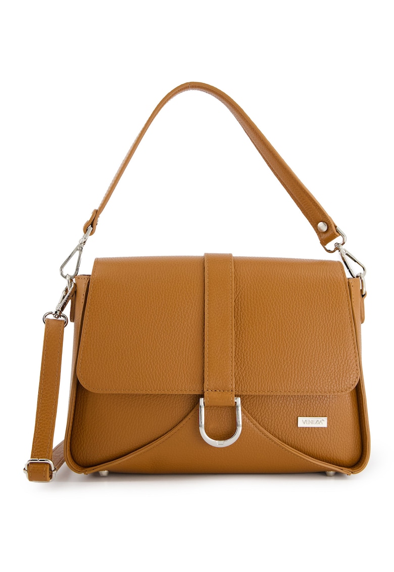 Geanta de umar din piele naturala maro - 19x28x10cm - cu 3 buzunare interioare - curea detasabila 50cm