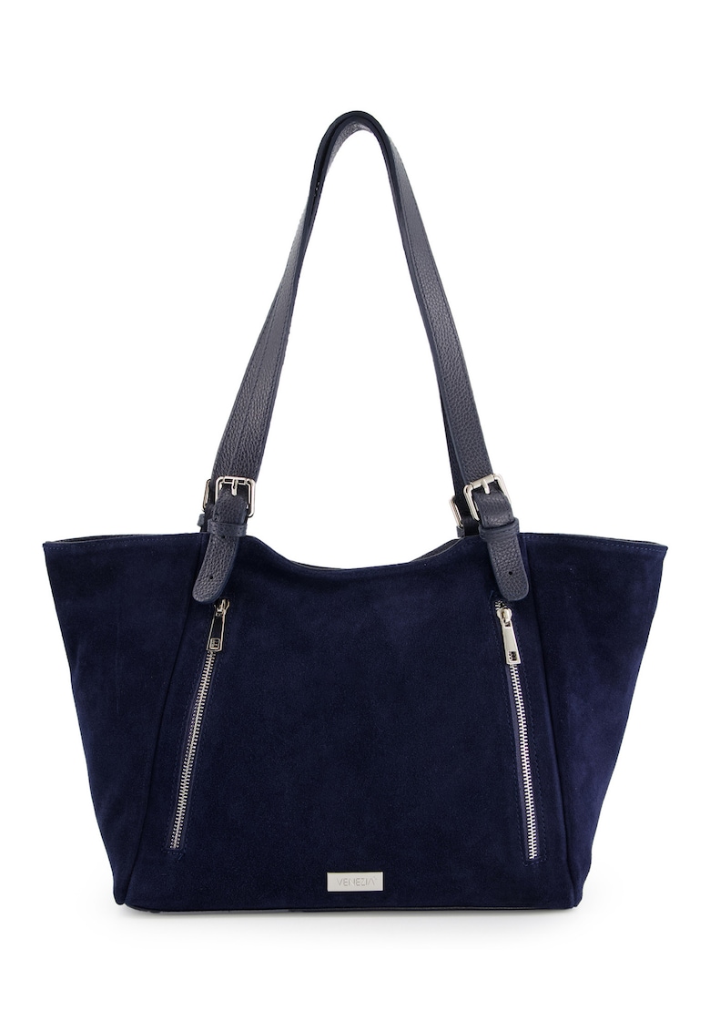 Geanta dama shopper granat cu 3 buzunare - 27x45x11cm - piele intoarsa - manere reglabile