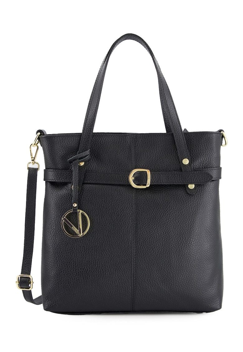 Geanta dama shopper din piele naturala - neagra - 32x30x10cm - cu manere de 51cm - curea detasabila max 114cm - 2 buzunare interioare