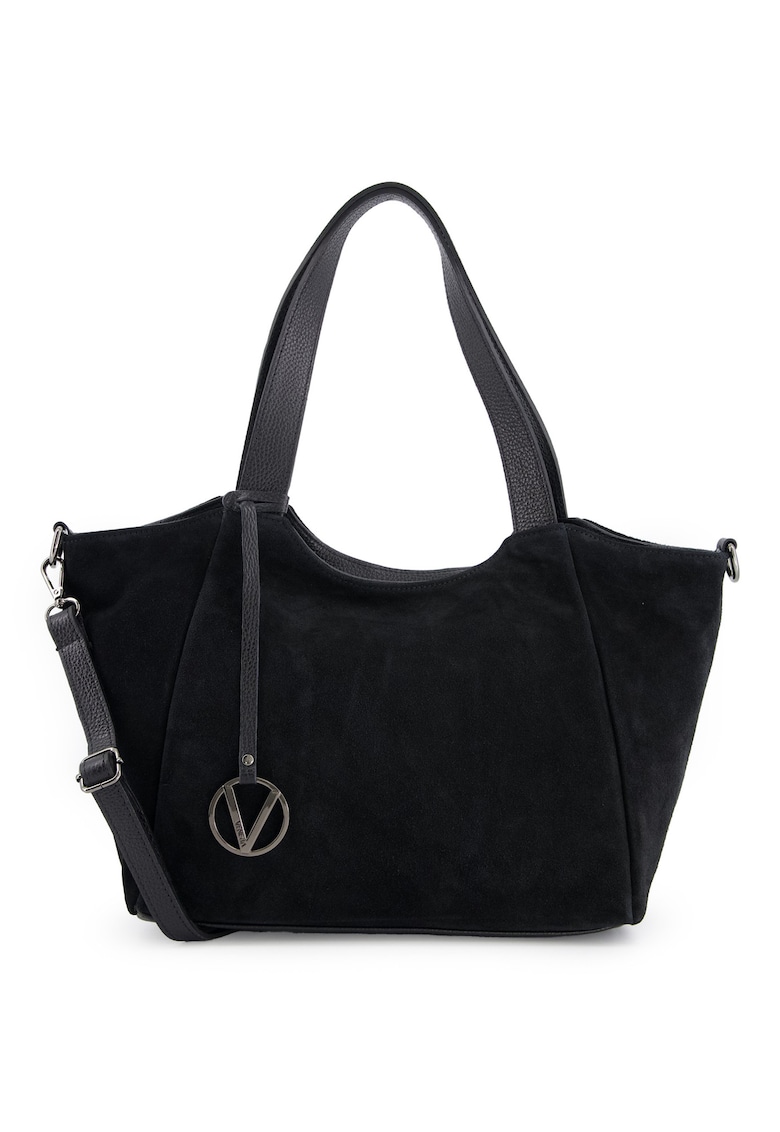 Geanta shopper dama piele intoarsa - neagra - 27x42x11cm - curea detasabila 121cm