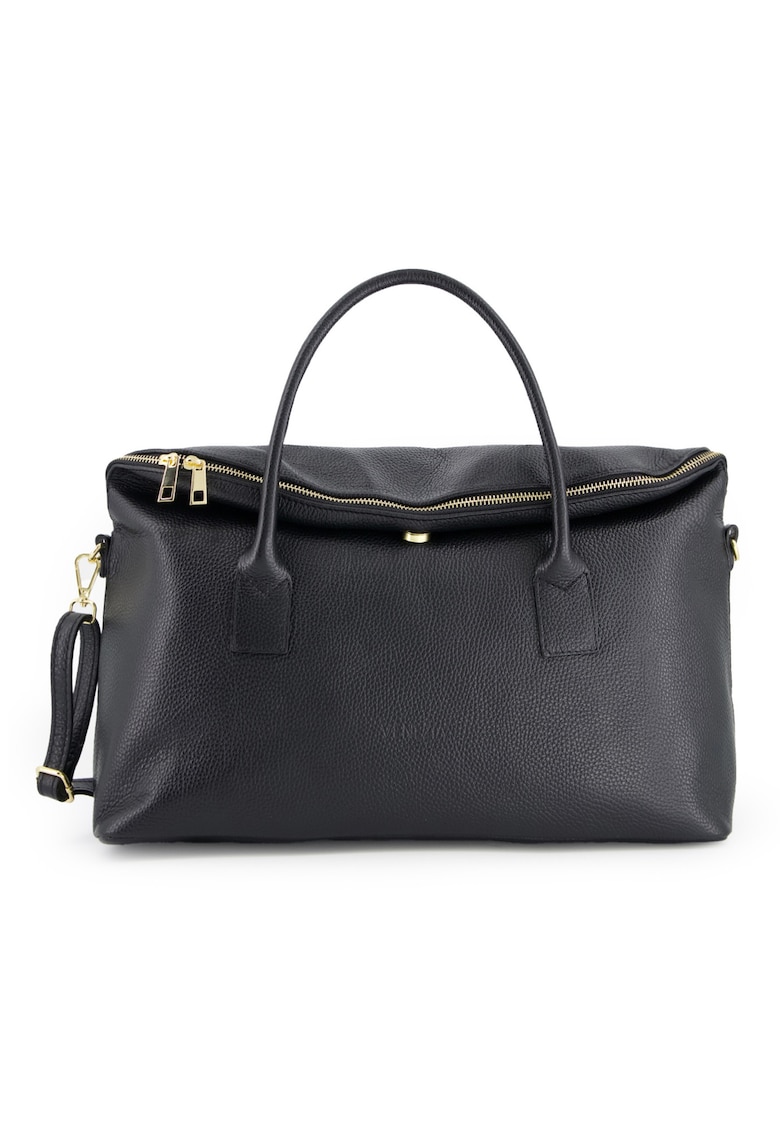 Geanta shopper din piele naturala - neagra - 32x43x15cm - cu 3 buzunare interioare - curea detasabila max 115cm