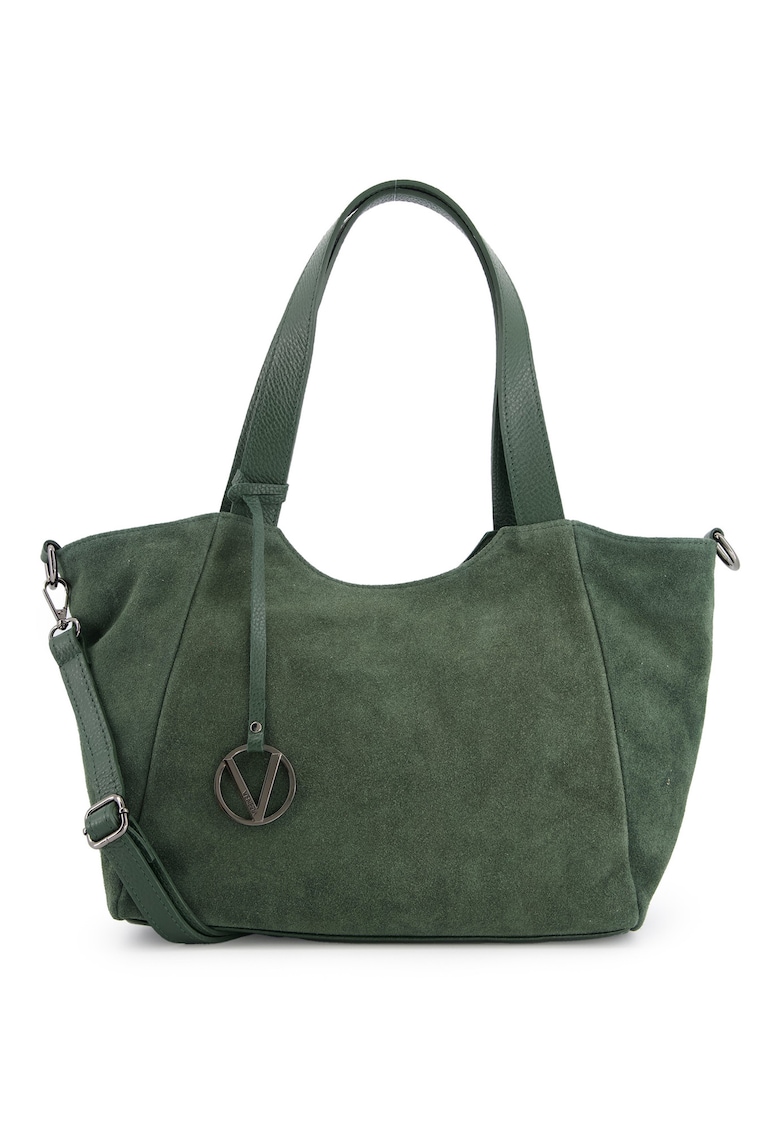 Geanta shopper din piele intoarsa - verde - 27x42x11cm - cu manere si curea detasabila