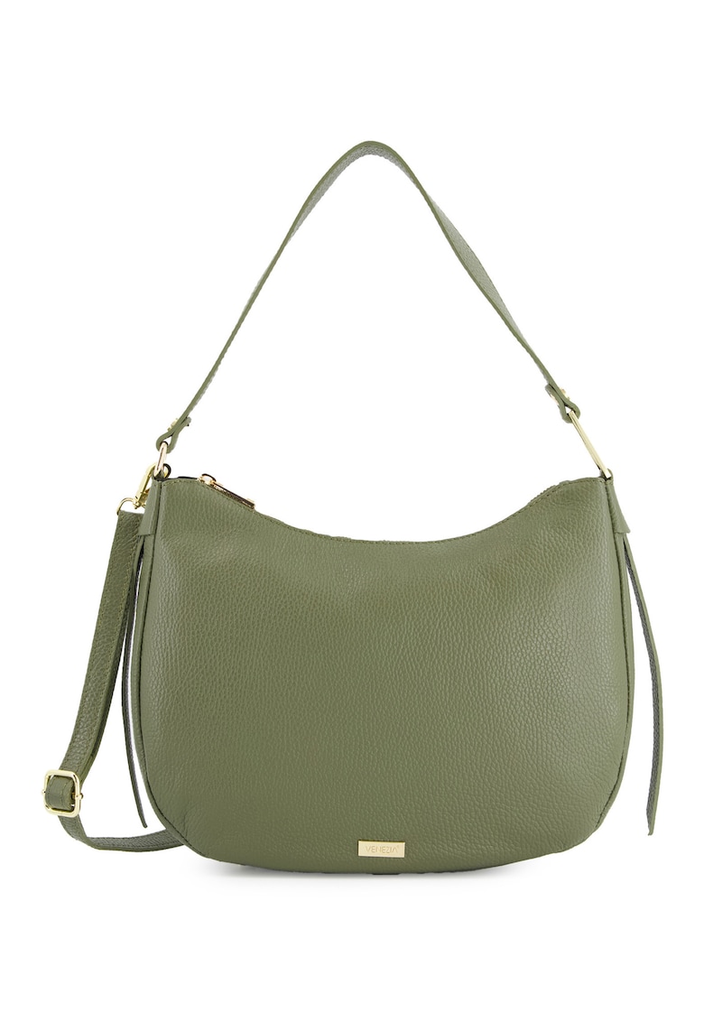 Geanta de umar dama din piele naturala verde - 23x33x8cm - cu 2 buzunare interioare - curea detasabila max 115cm