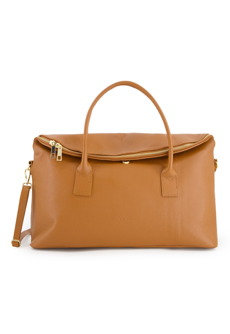 Geanta shopper din piele naturala maro - 32x43x15cm - cu 3 buzunare interioare - curea detasabila 115cm