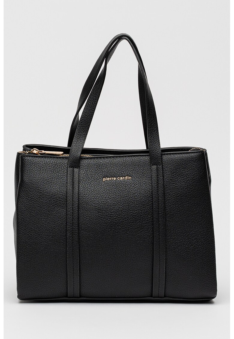 Geanta tote de piele ecologica cu bareta detasabila de umar - Negru