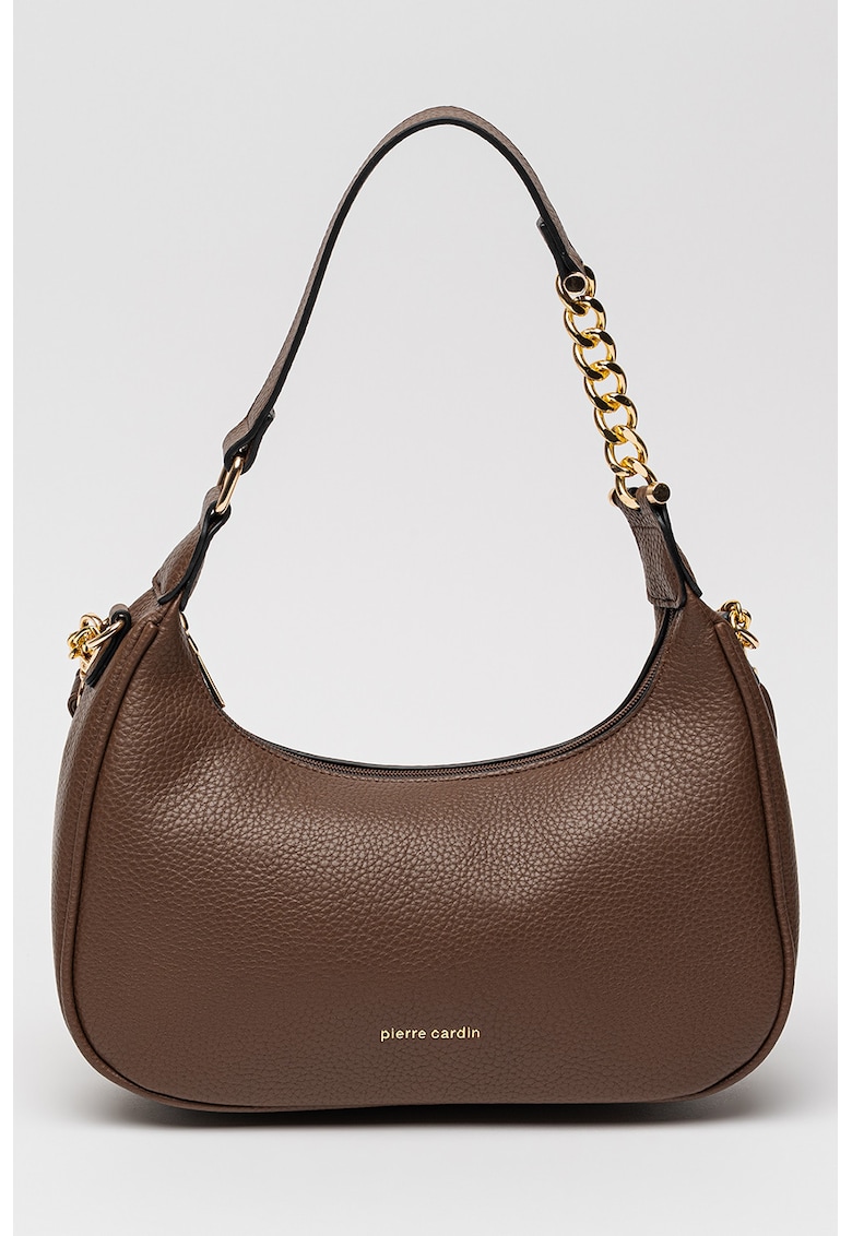 Geanta de piele ecologica cu bareta de lant pentru umar - Maro inchis