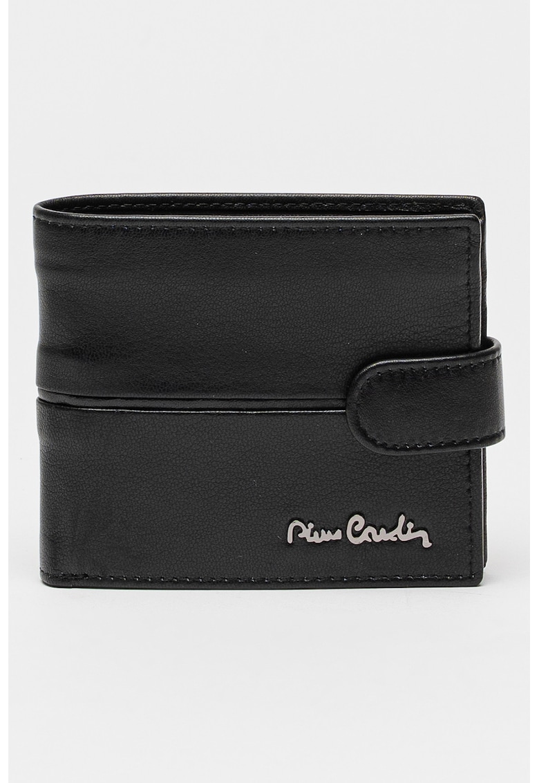 Portofel de piele cu logo - Negru