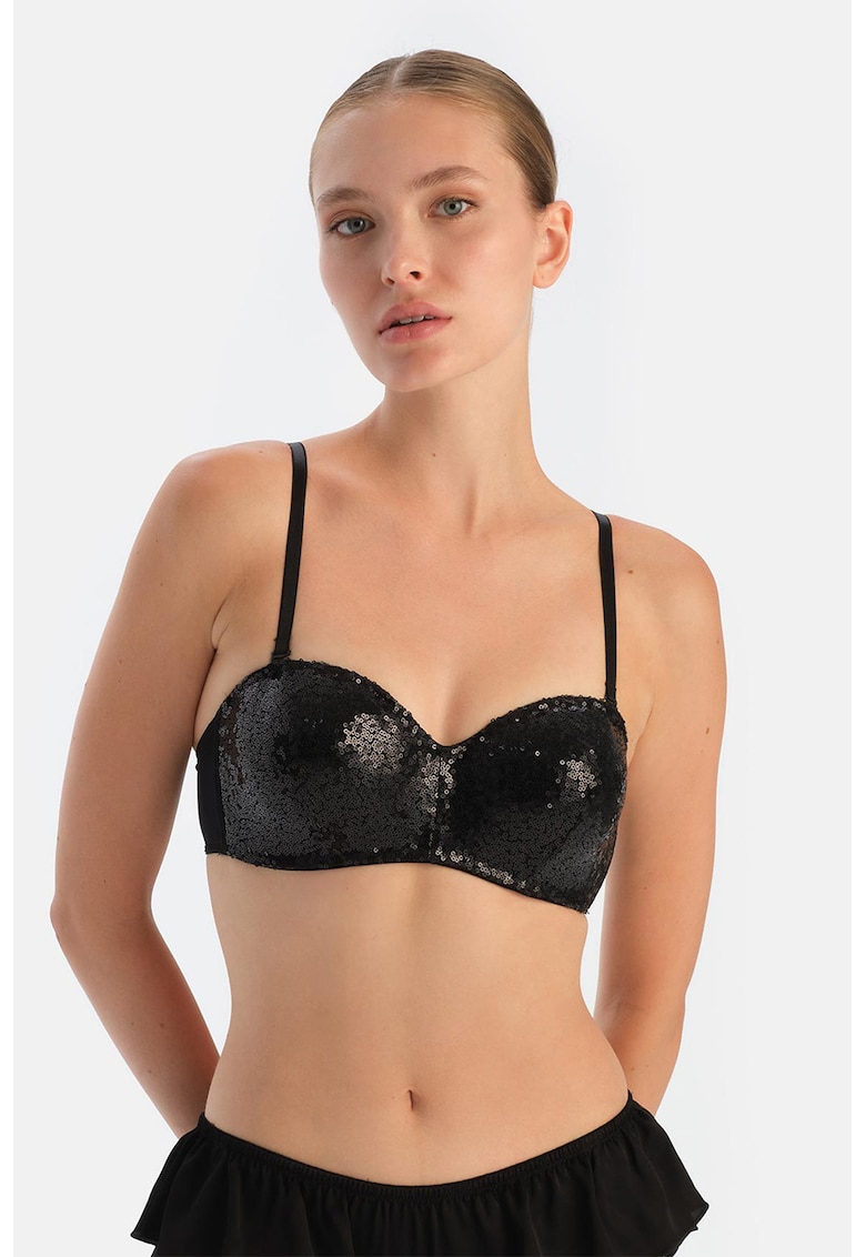 Sutien balconette cu paiete - Negru