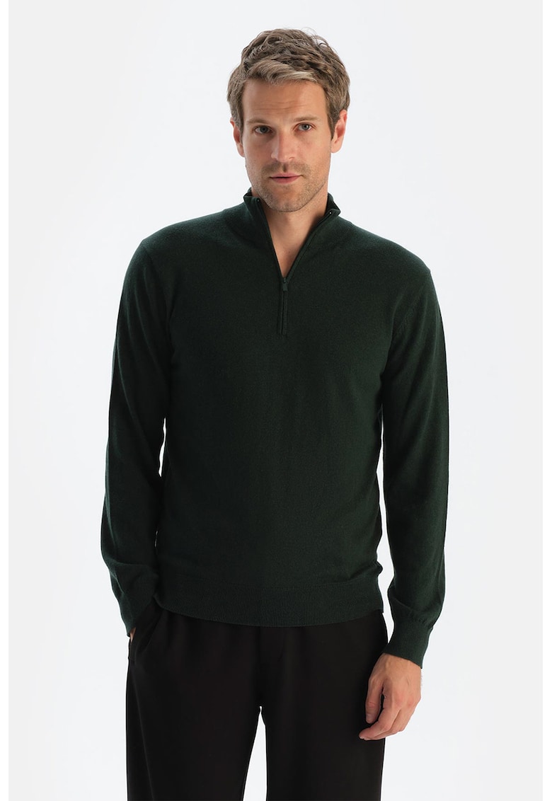 Pulover din amestec de lana si casmir cu fermoar scurt