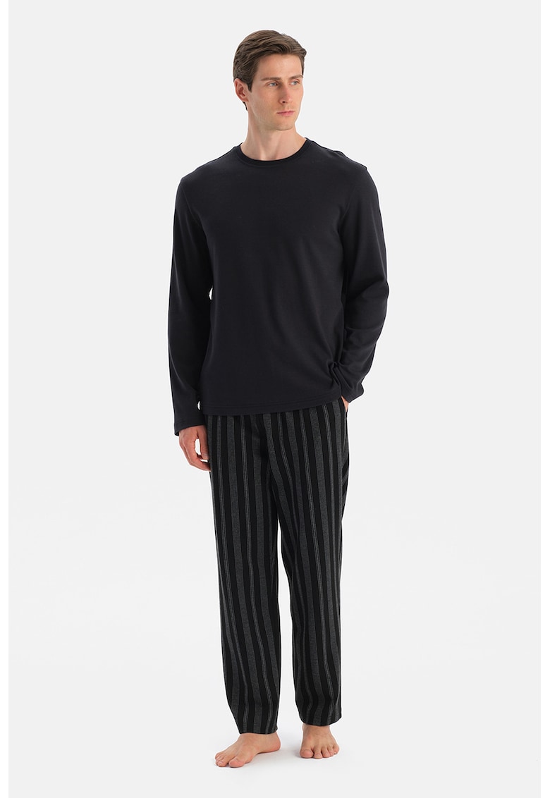 Pijama lunga din bumbac cu buzunare