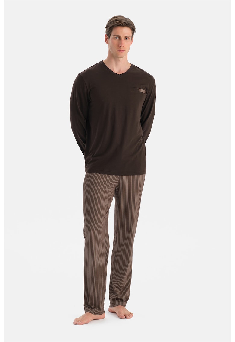 Pijama lunga din amestec de modal cu decolteu in V
