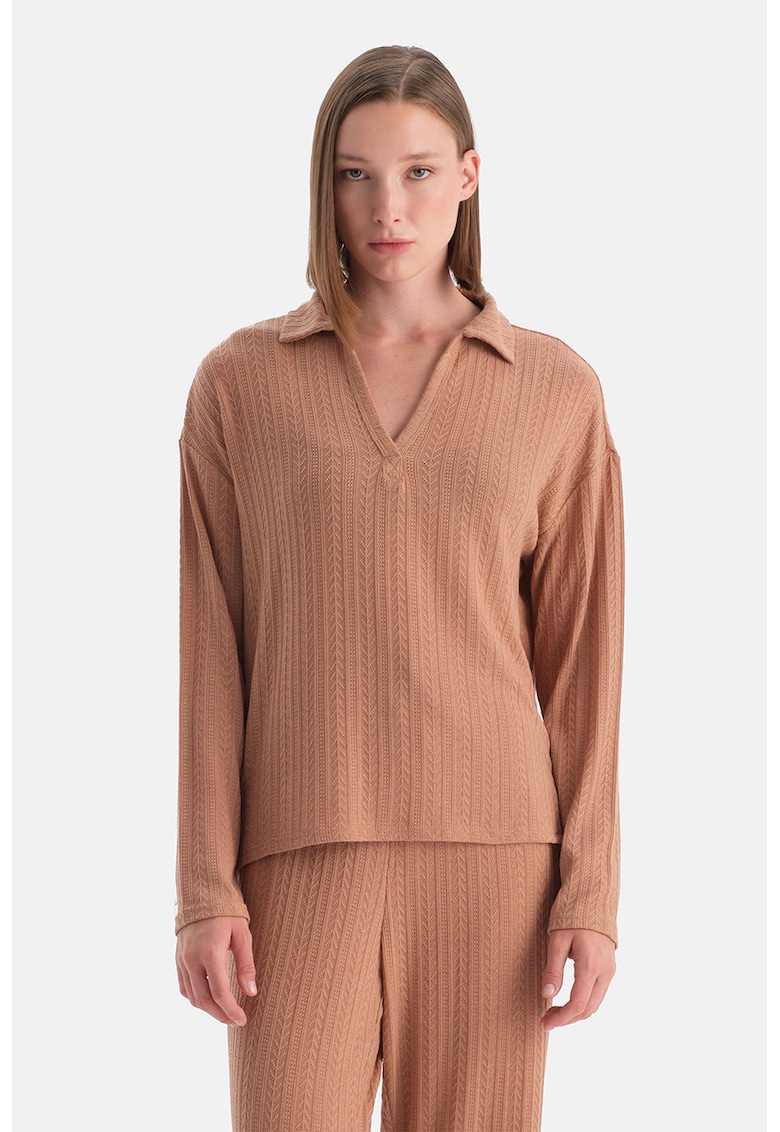 Bluza cu decolteu in V - Caramel