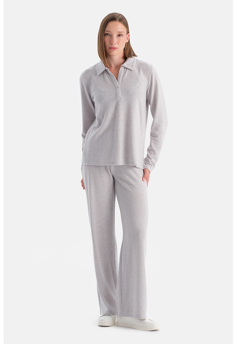 Pantaloni relaxati cu talie elastica - Gri deschis melange