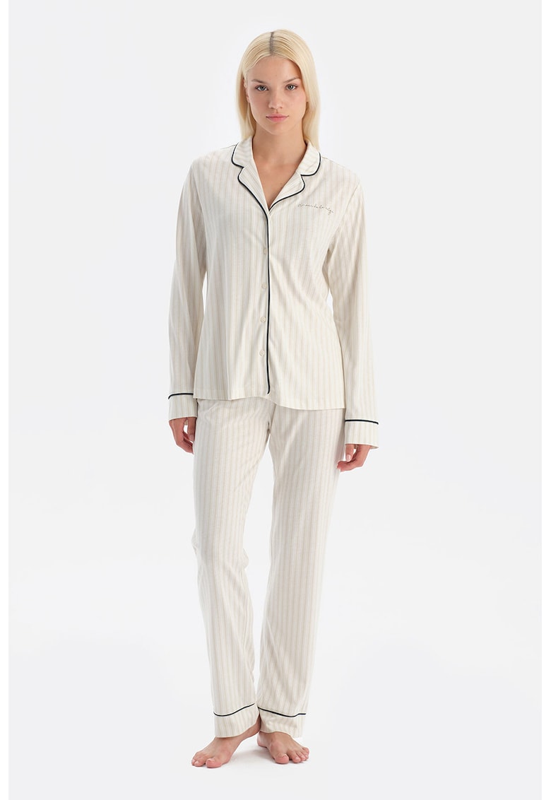 Pijama din bumbac si modal cu model in dungi
