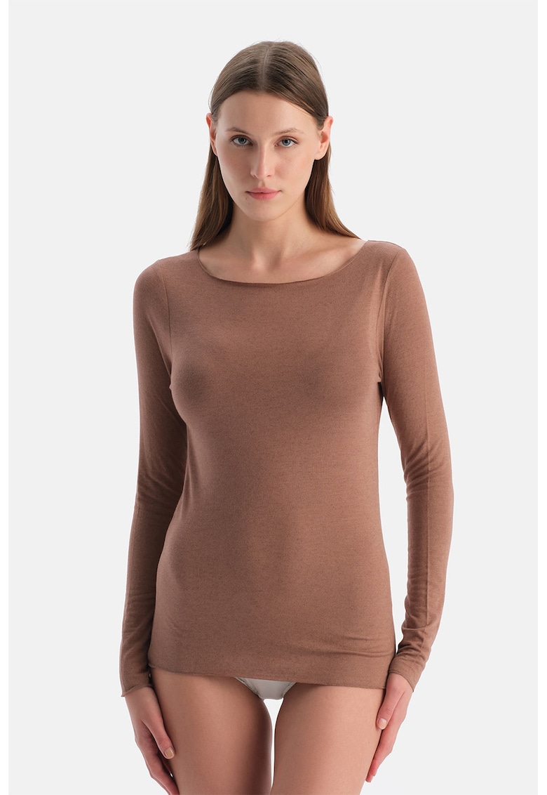 Bluza de casa din amestec de modal si casmir cu decolteu barcuta