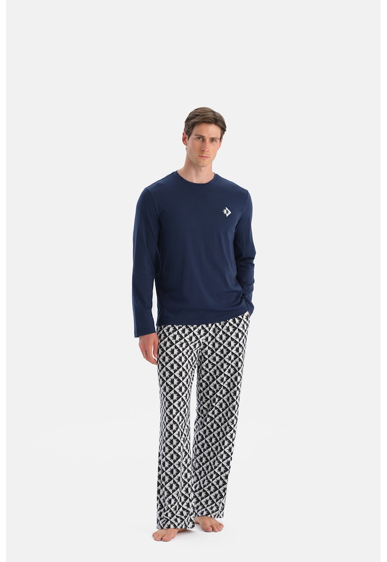 Pijama lunga din bumbac cu imprimeu grafic