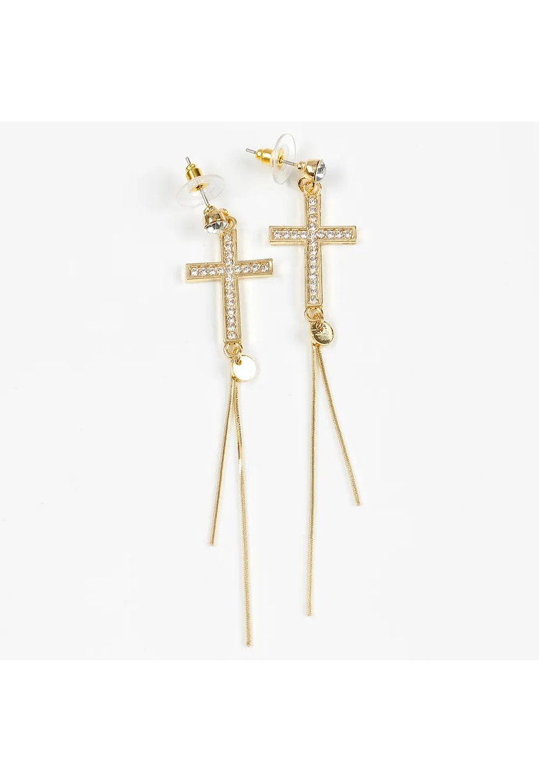 Cercei aurii lungi cu cruce si lanturi - Paris
