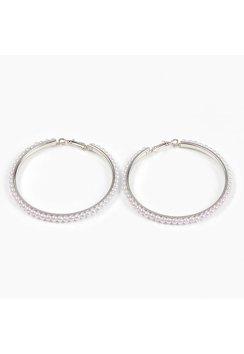 Cercei rotunzi argintii cu perle albe - Paris