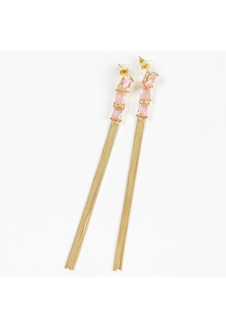 Cercei lungi aurii cu lanturi fine si pietre roz - Paris