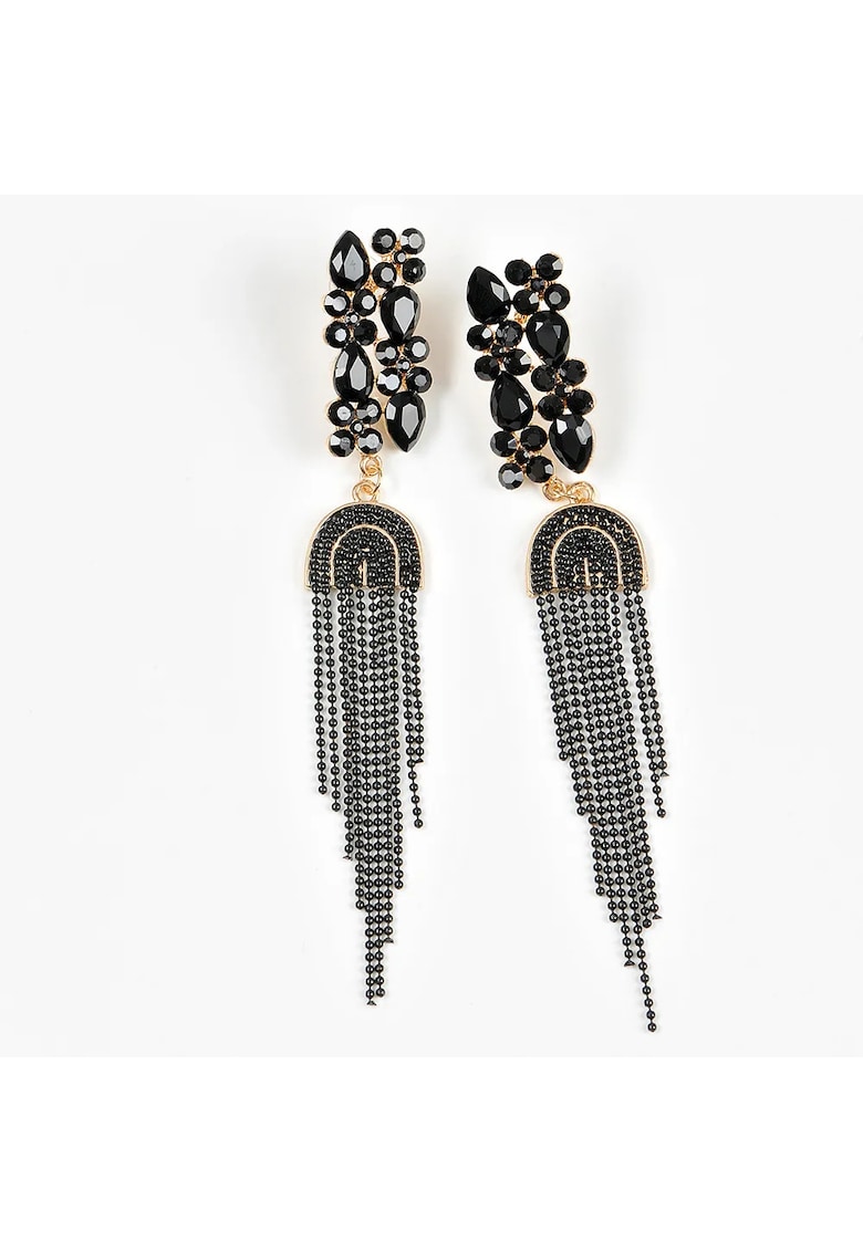 Cercei lungi negri cu franjuri si detalii aurii - Paris