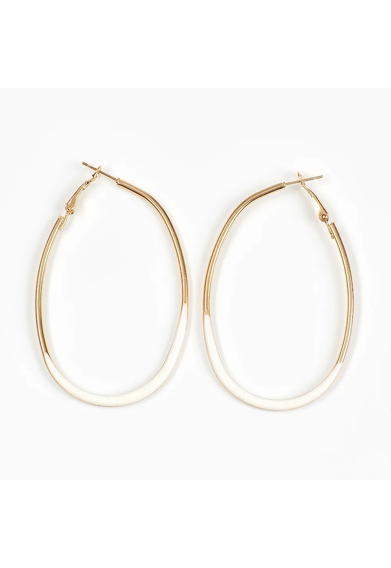 Cercei ovali aurii cu finisaj alb la baza - Paris