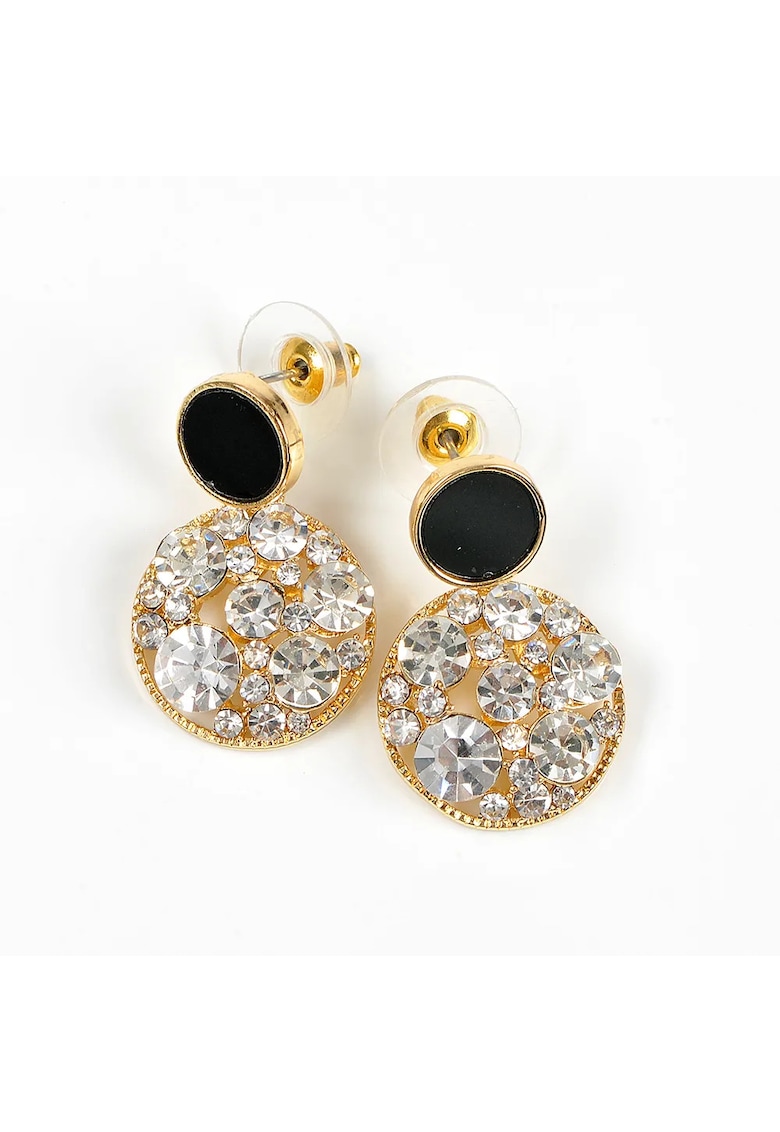 Cercei aurii rotunzi cu detalii negre - Paris