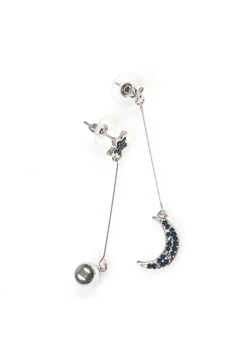 Cercei lungi argintii cu luna si bila metalica - Paris