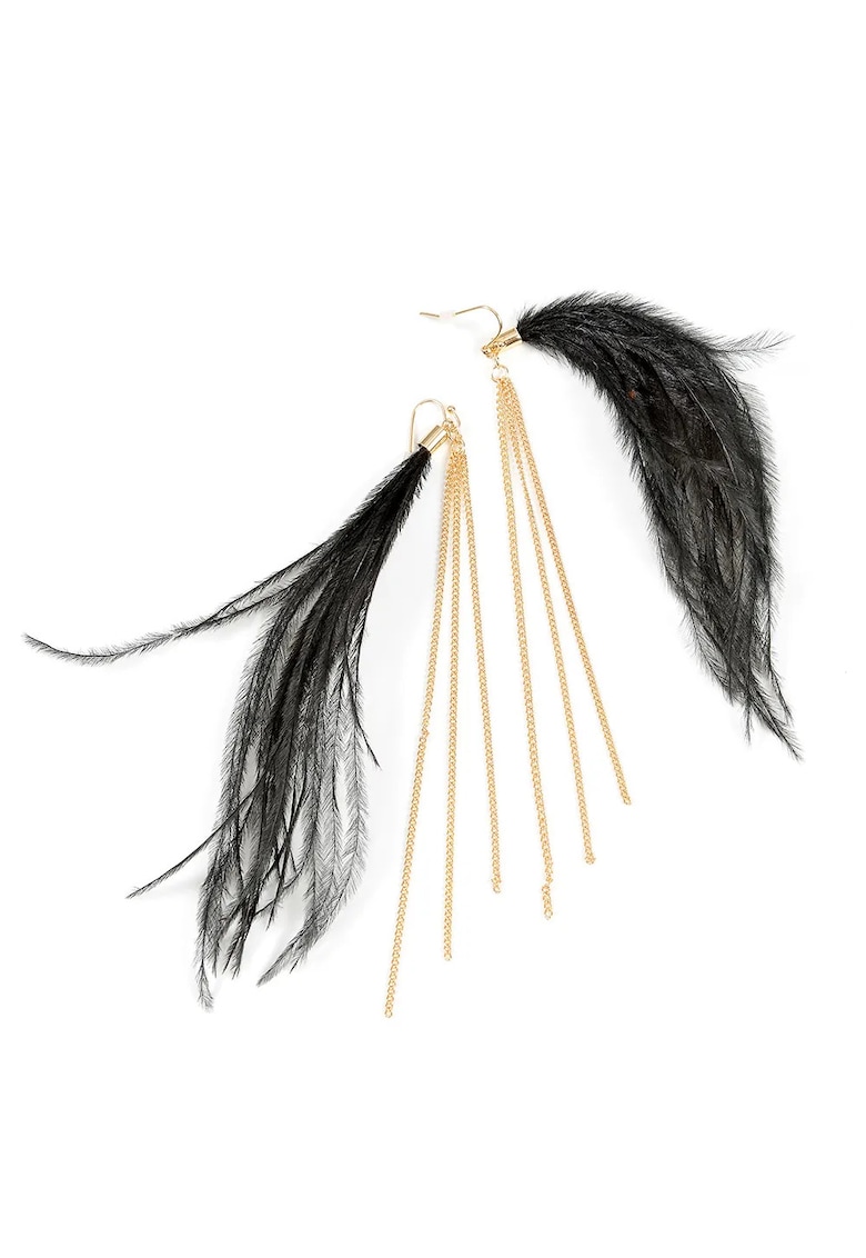 Cercei lungi cu pene negre si lanturi aurii - Paris