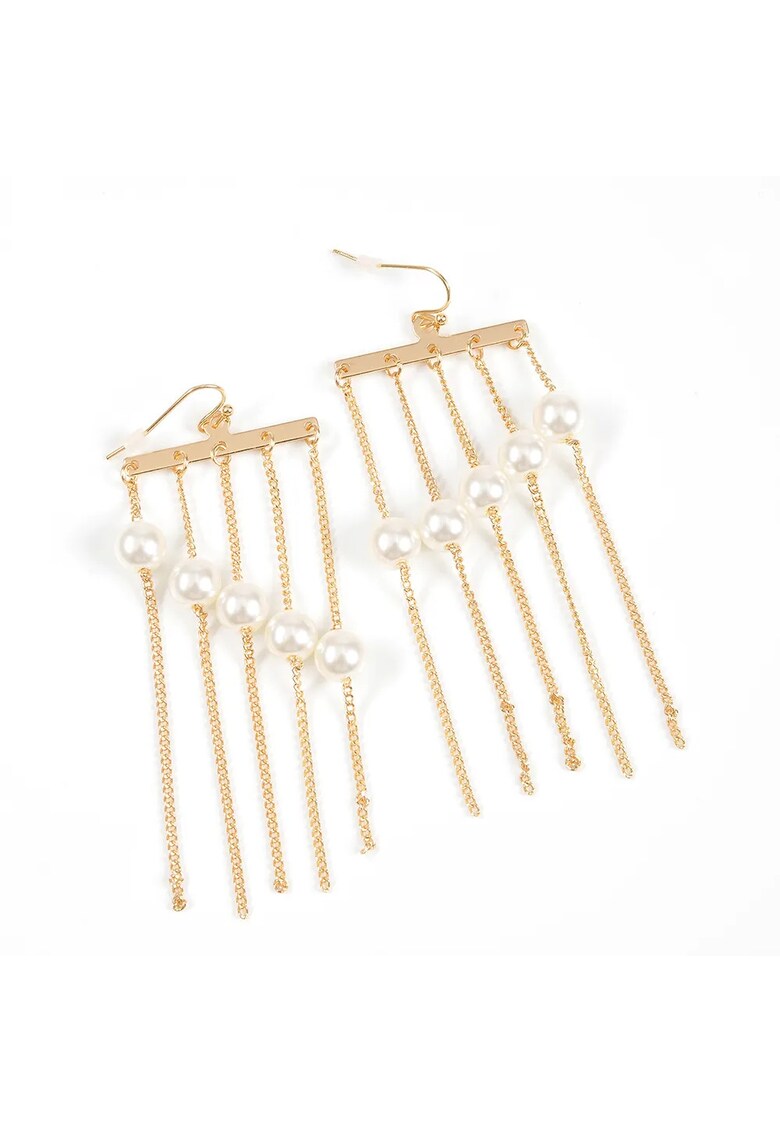 Cercei lungi cu lanturi aurii si perle albe - Paris