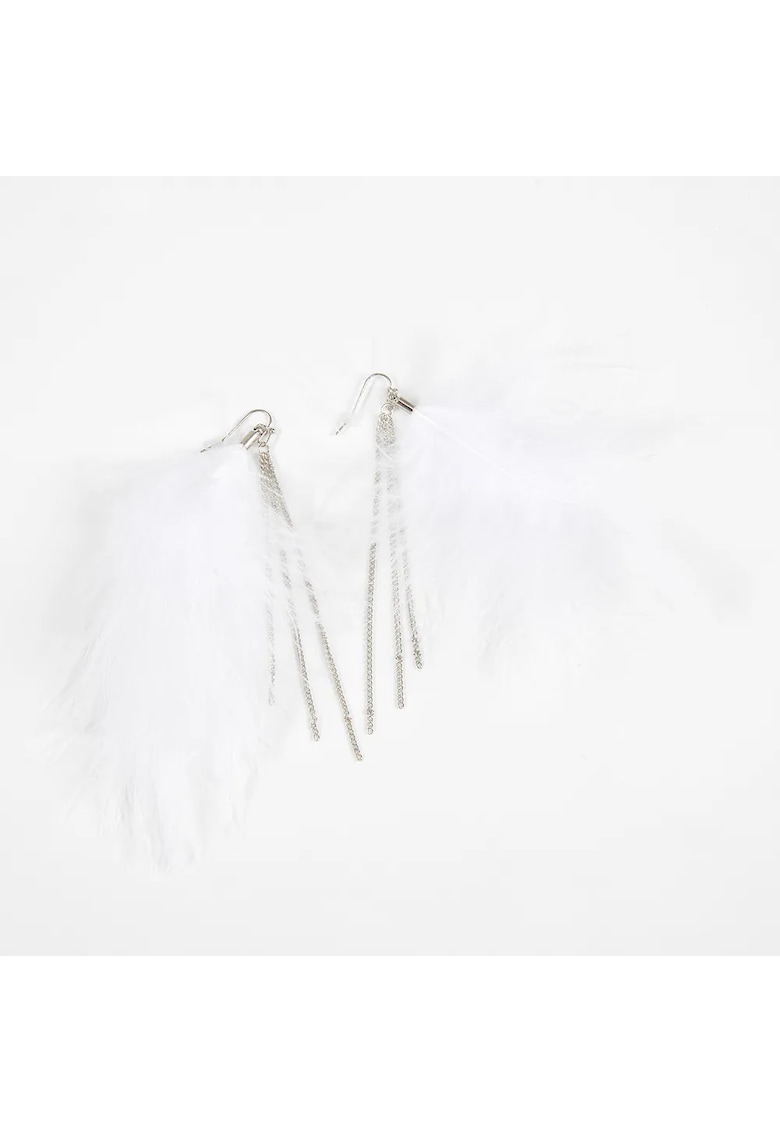 Cercei lungi cu pene albe si lanturi fine - Paris