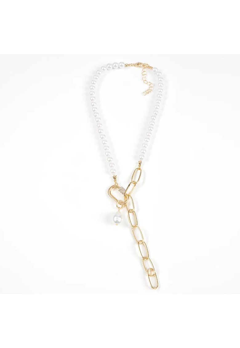 Colier elegant cu perle albe si zale aurii - Paris