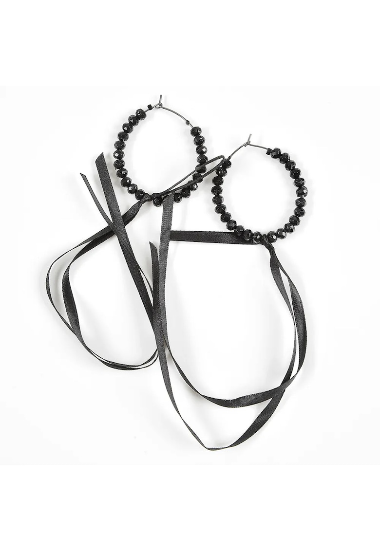 Cercei rotunzi cu margele negre si snur - Paris