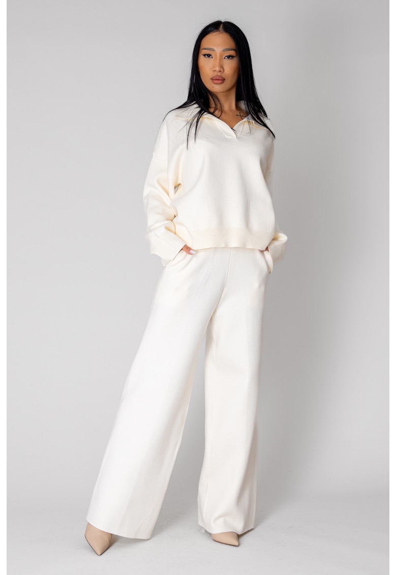 Set Bluza si Pantalon lung din mix de lana Off White 18355