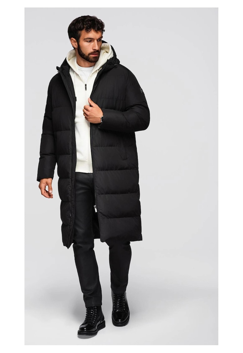 Geacă lungă clasică cu glugă OM-JALJ-0269 - Negru