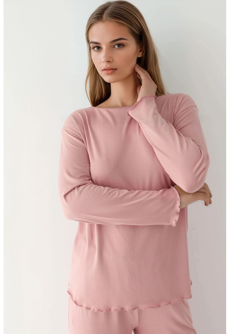 Set pijama - maneca lunga - croiala lejera - roz pudrat - jerseu - set