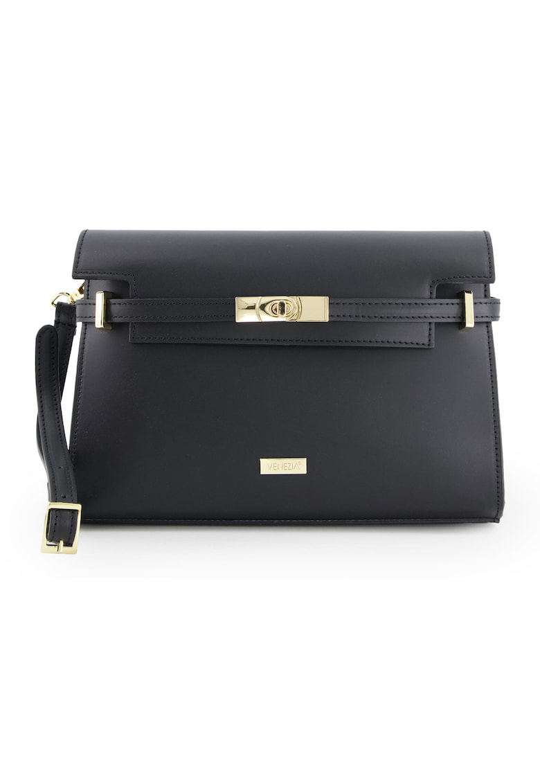 Geanta dama tip bucket - piele naturala - 27x17x7cm - cu detalii aurii - curea detasabila