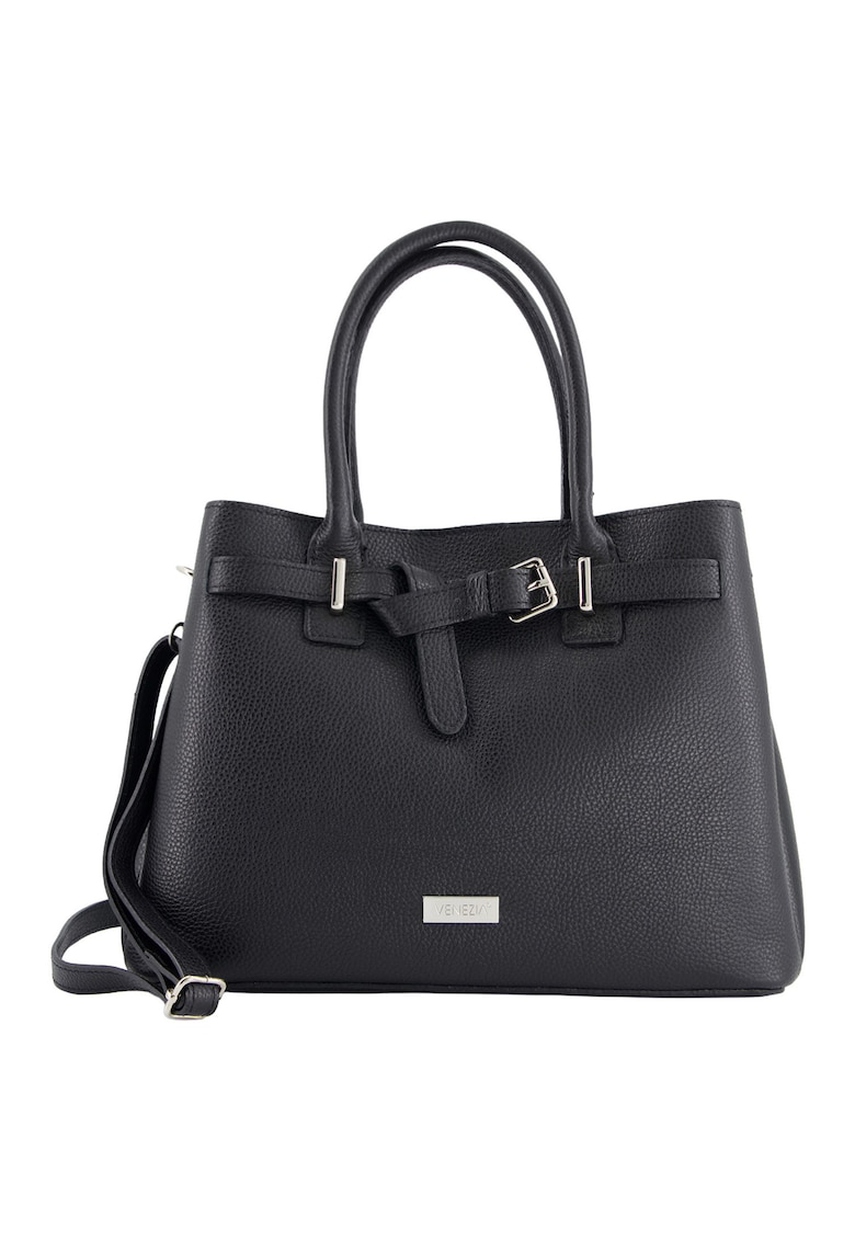 Geanta dama - model Bucket - piele naturala - 34x26x15cm - curea detasabila 128cm - Negru