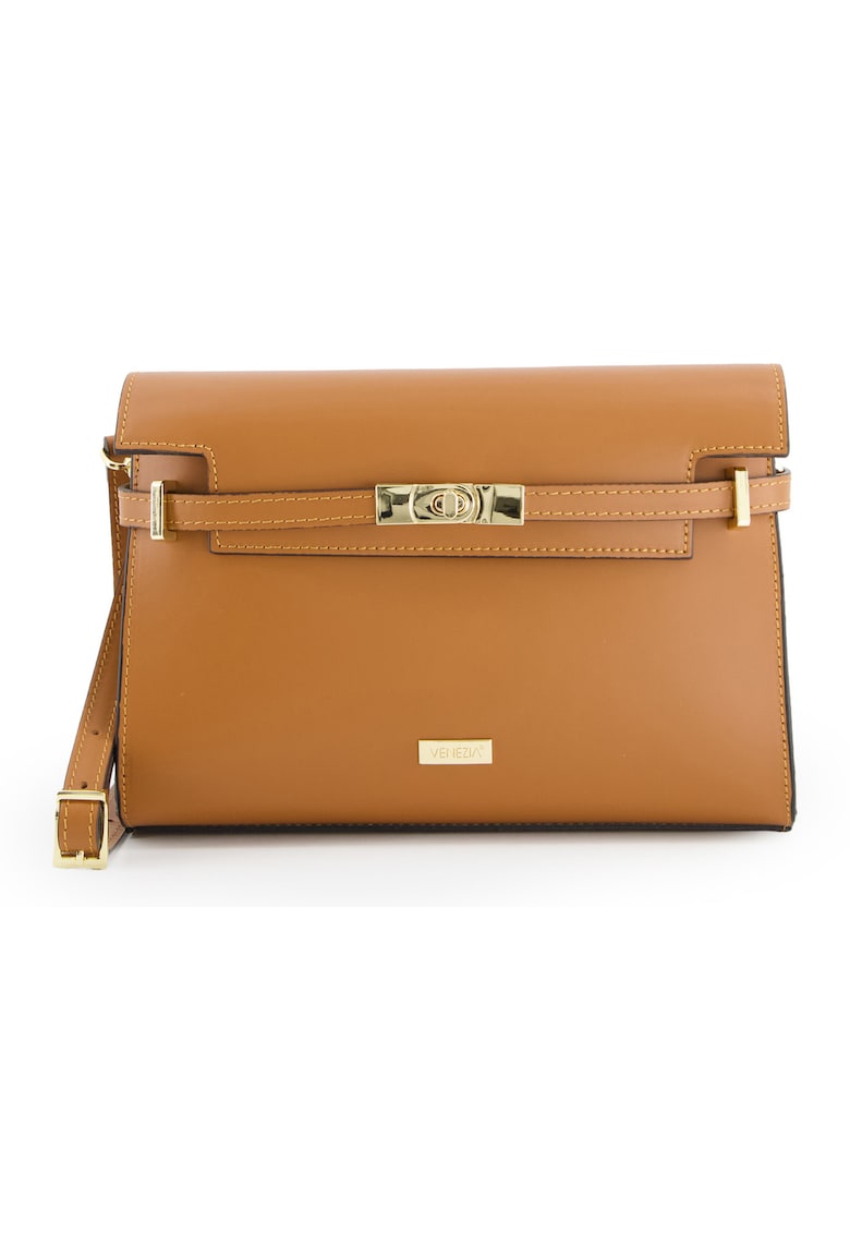 Geanta dama tip bucket - piele naturala - 27x17x7cm - cu detalii aurii - curea detasabila