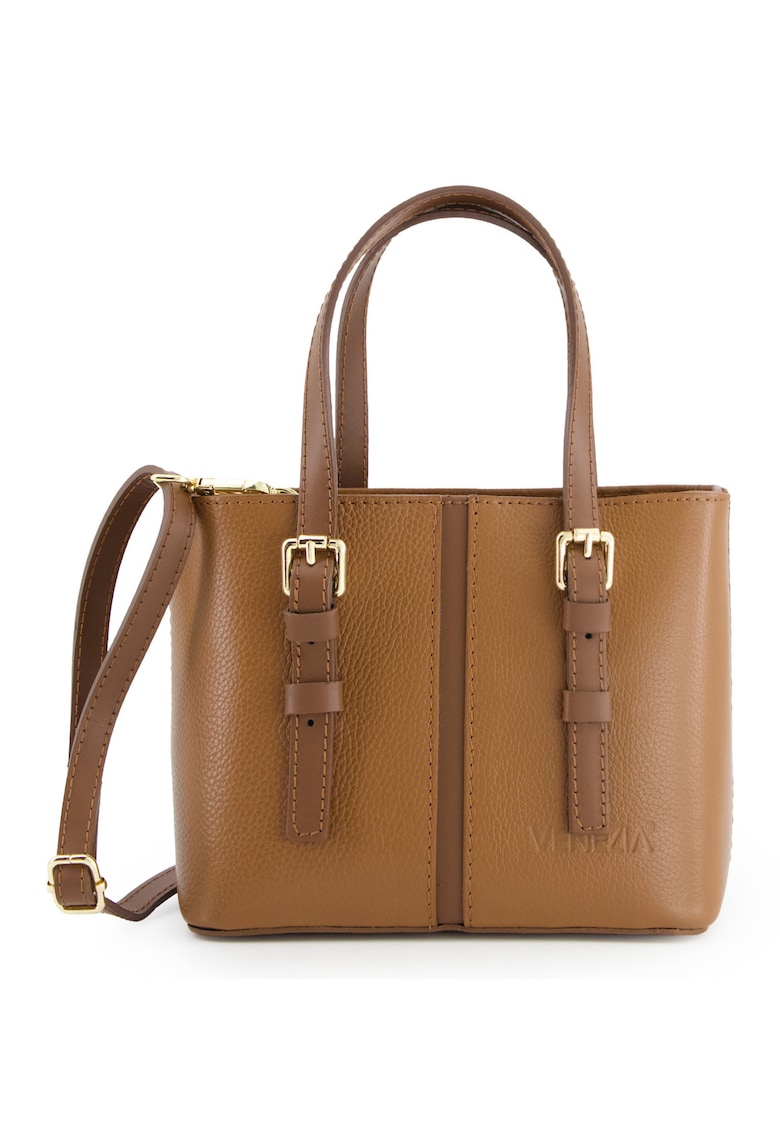 Geanta crossbody dama din piele naturala maro - dimensiuni 20x17x9cm - curea detasabila max 125cm