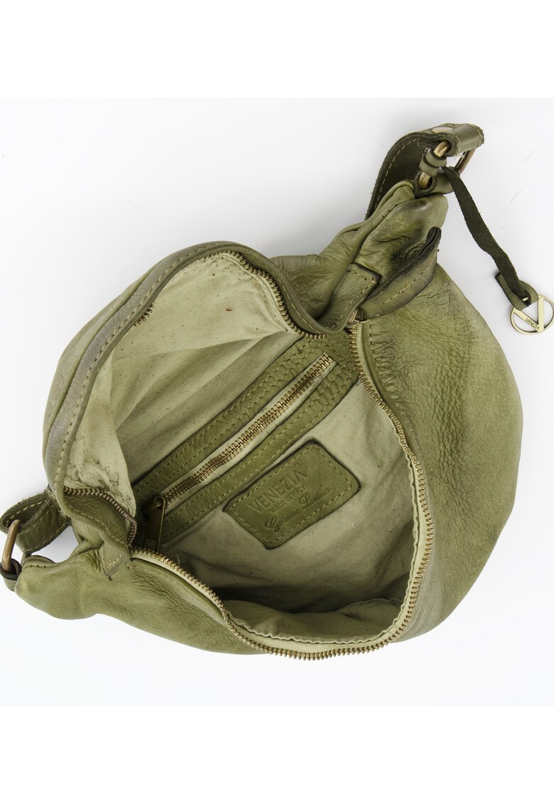 Geanta crossbody din piele naturala verde - 37x19x3cm - cu curea reglabila - 1 buzunar interior - 1 buzunar exterior