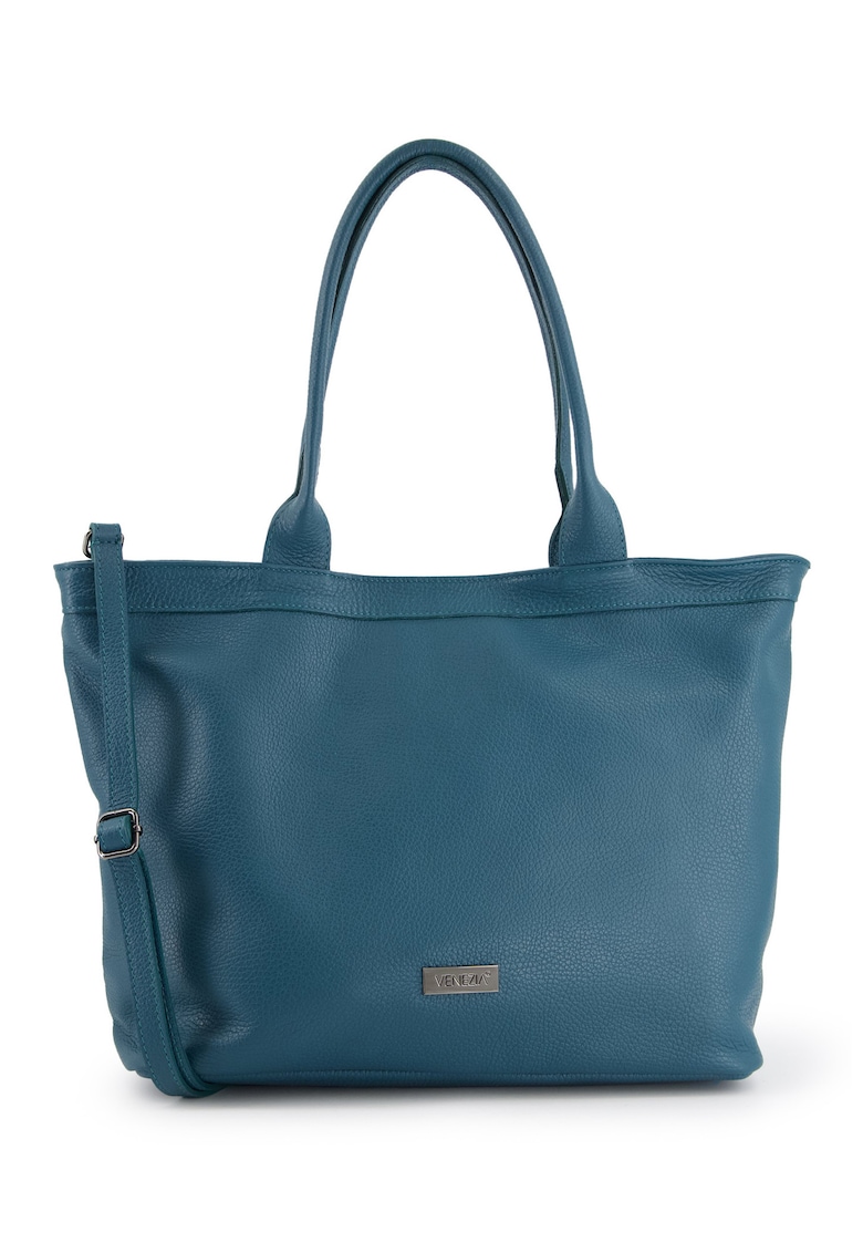 Geanta shopper din piele naturala - verde - 29x33x14.5cm - cu 3 buzunare interioare - curea detasabila 119cm