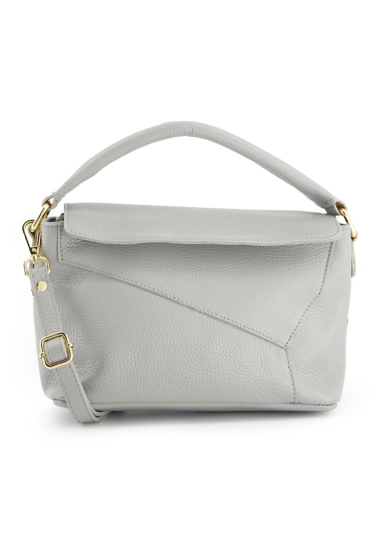 Geanta de umar gri - piele naturala - 15x24x11cm - cu curea detasabila - detalii aurii