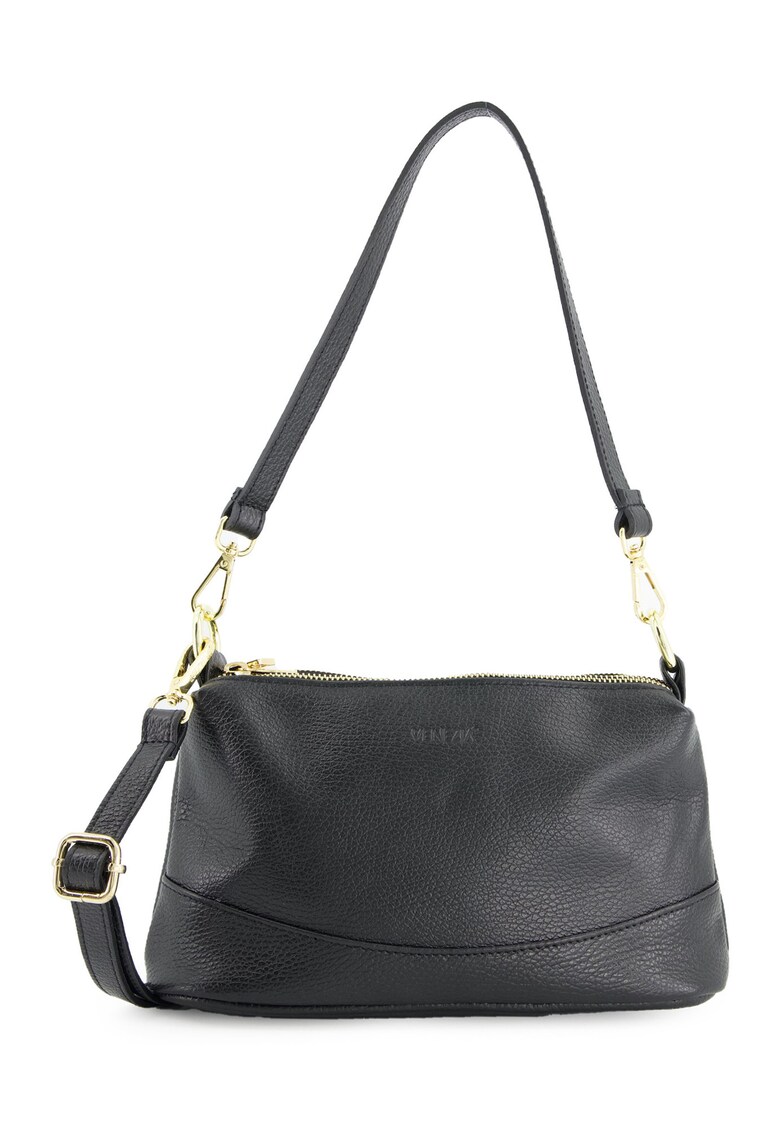 Geanta de umar - piele naturala - neagra - 16x26x10cm - 3 compartimente - detalii aurii