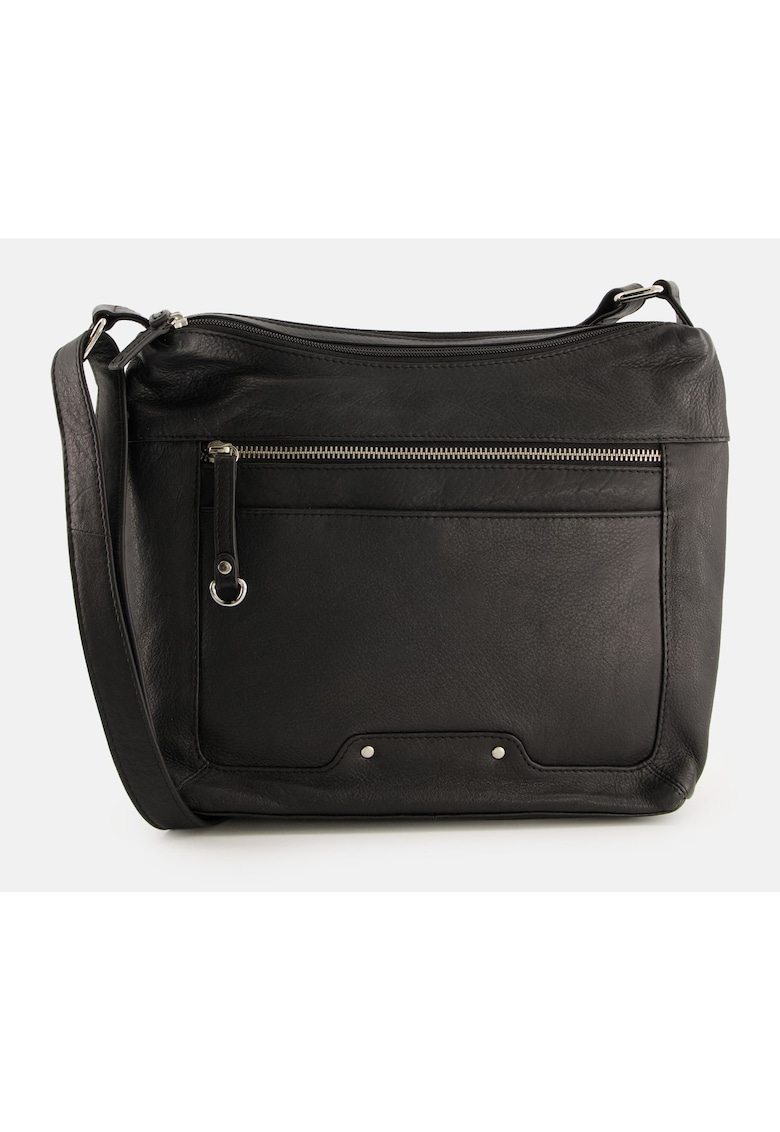 Geanta messenger dama piele naturala - 3 compartimente interioare - negru - 27x24x10cm