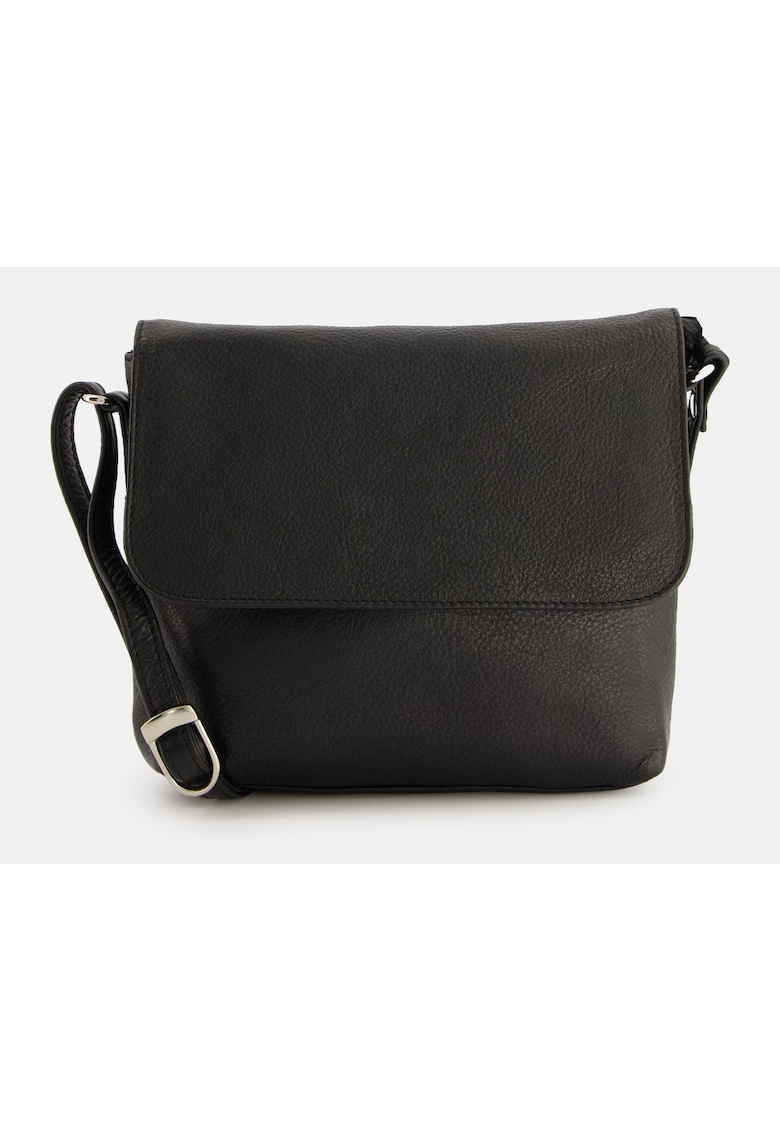 Geanta de umar model Messenger - piele naturala - neagra - 18x20x5 -5cm - cu 2 buzunare interioare si 2 exterioare.