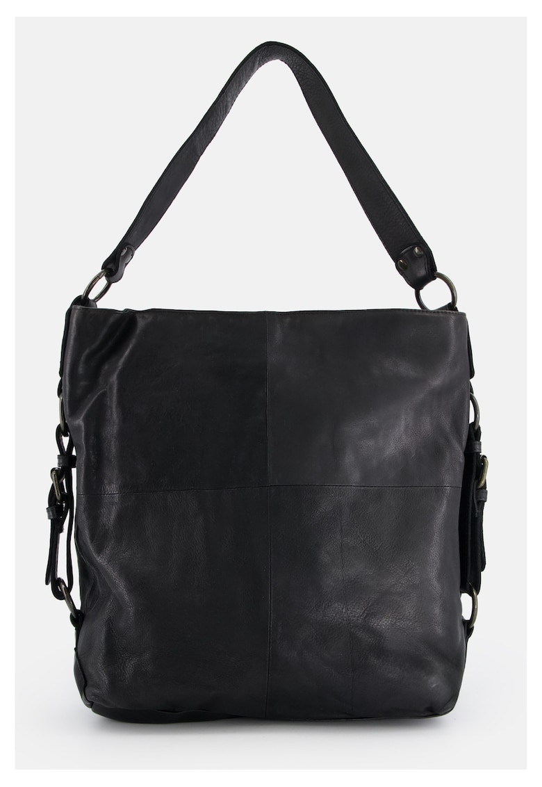 Geanta shopper din piele naturala - neagra - 36x38x11cm - cu 3 buzunare interioare - manere de 56cm