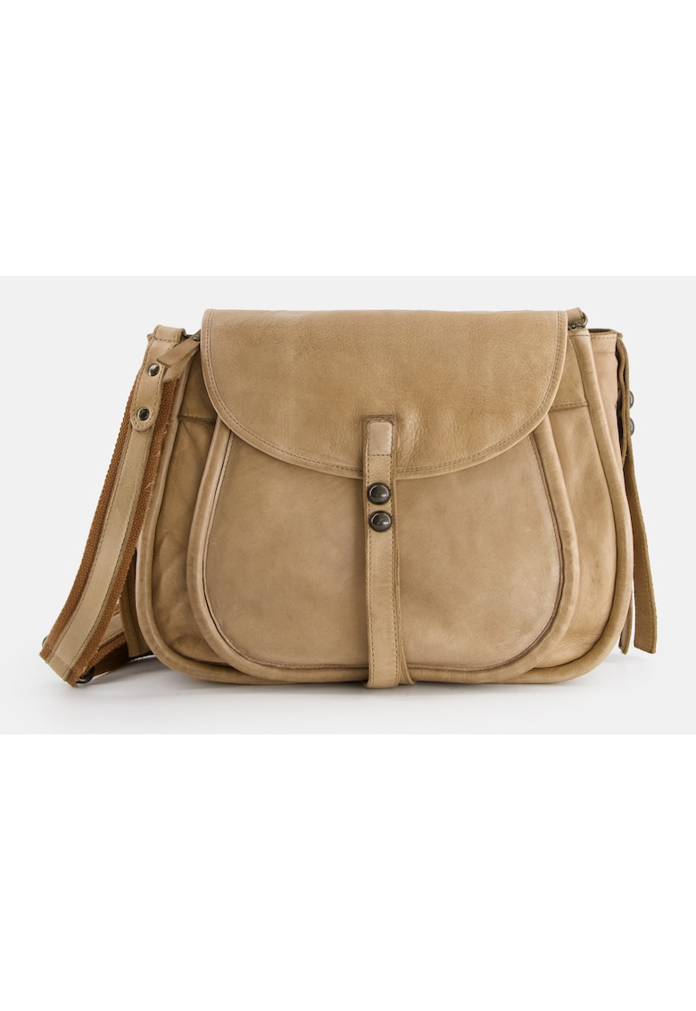 Geanta de umar model Messenger - piele naturala - bej - 34x24x10cm - 2 buzunare interioare - 2 buzunare exterioare - curea reglabila max 165cm